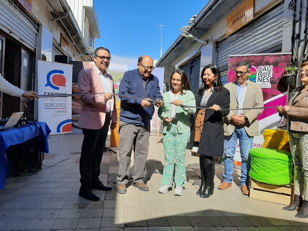 Comerciantes del Pasaje Ruiz interactuando en sus locales renovados, destacando la diversidad de negocios como peluquerías y zapaterías.